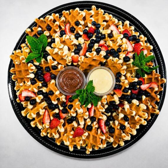 Belgian waffles tray with dips & berries